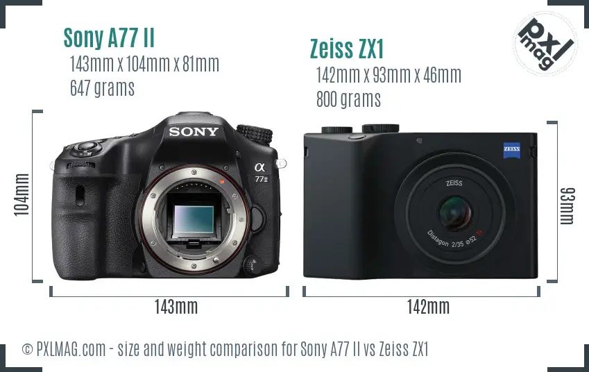 Sony A77 II vs Zeiss ZX1 size comparison