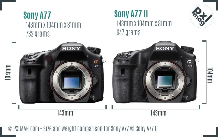 Sony A77 vs Sony A77 II size comparison