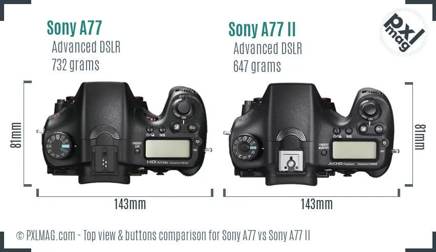 Sony A77 vs Sony A77 II top view buttons comparison