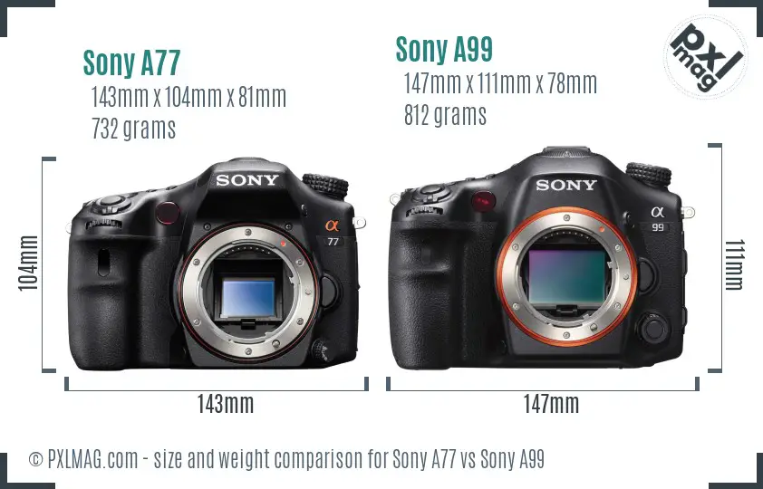 Sony A77 vs Sony A99 size comparison