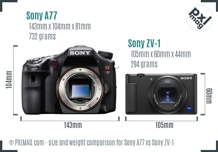Sony A77 vs Sony ZV-1 size comparison