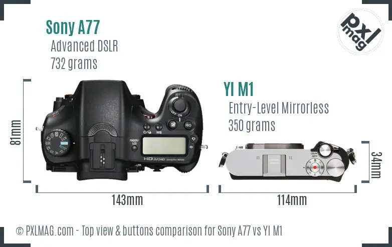 Sony A77 vs YI M1 top view buttons comparison