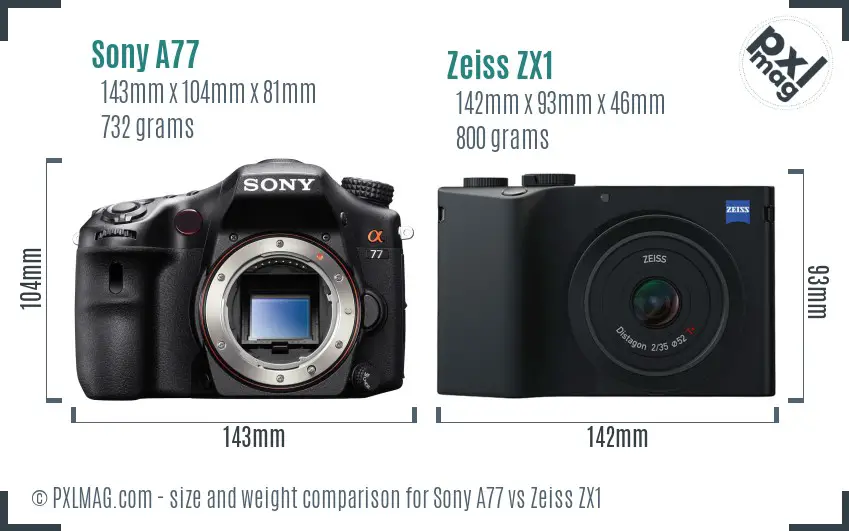 Sony A77 vs Zeiss ZX1 size comparison