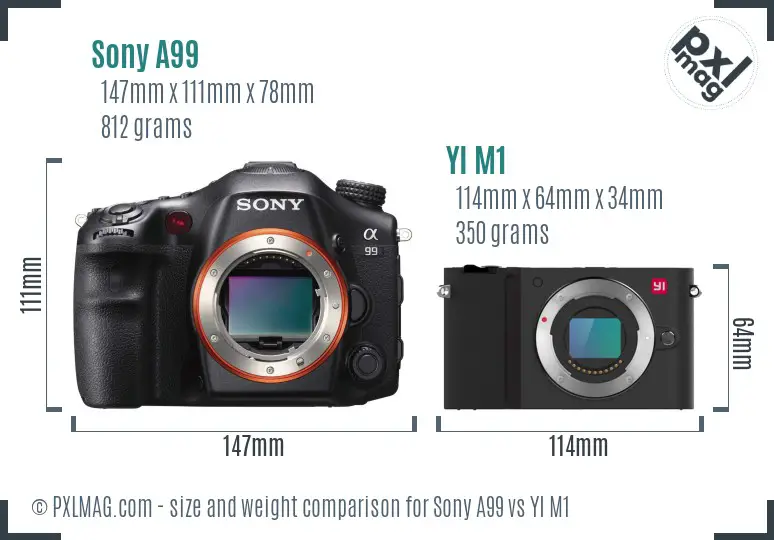 Sony A99 vs YI M1 size comparison