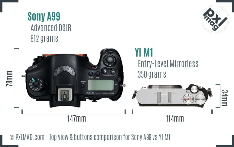 Sony A99 vs YI M1 top view buttons comparison