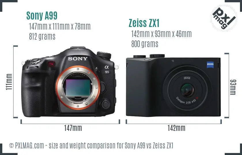 Sony A99 vs Zeiss ZX1 size comparison