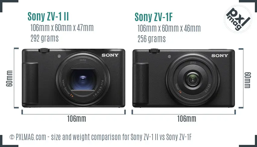Sony ZV-1 II vs Sony ZV-1F size comparison