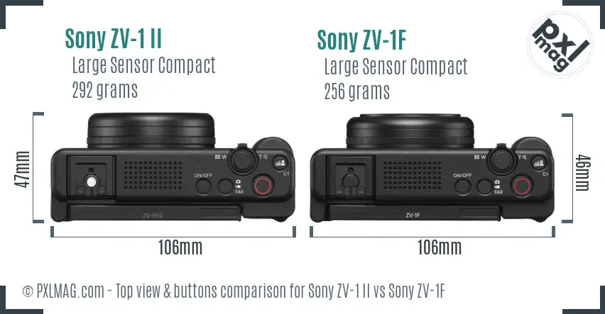Sony ZV-1 II vs Sony ZV-1F top view buttons comparison