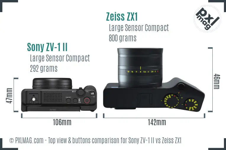 Sony ZV-1 II vs Zeiss ZX1 top view buttons comparison