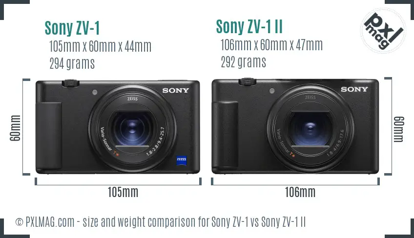 Sony ZV-1 vs Sony ZV-1 II size comparison