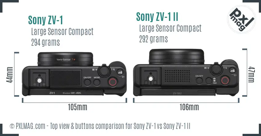 Sony ZV-1 vs Sony ZV-1 II top view buttons comparison