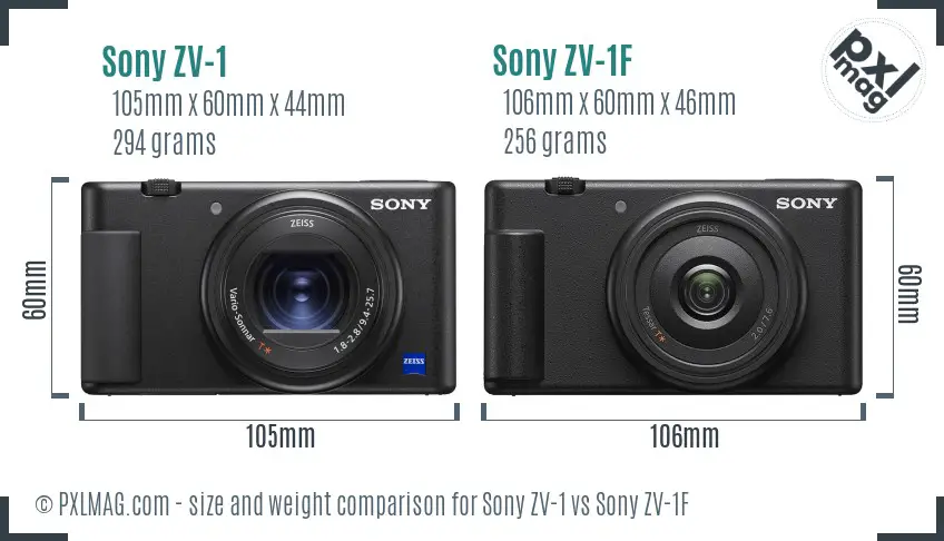 Sony ZV-1 vs Sony ZV-1F size comparison