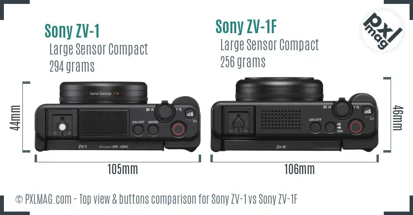 Sony ZV-1 vs Sony ZV-1F top view buttons comparison