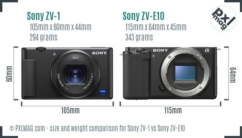 Sony ZV-1 vs Sony ZV-E10 size comparison