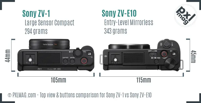 Sony ZV-1 vs Sony ZV-E10 top view buttons comparison