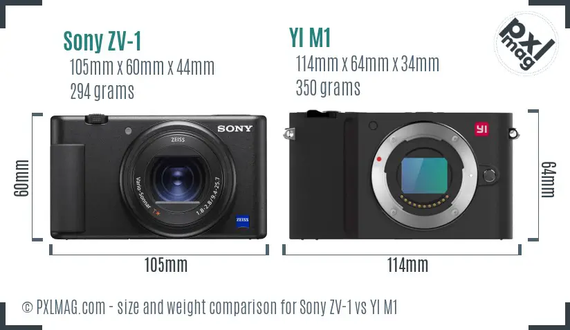 Sony ZV-1 vs YI M1 size comparison