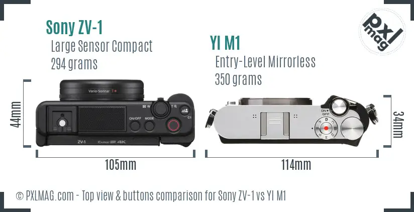Sony ZV-1 vs YI M1 top view buttons comparison