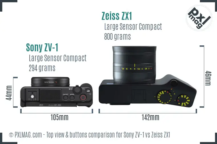 Sony ZV-1 vs Zeiss ZX1 top view buttons comparison