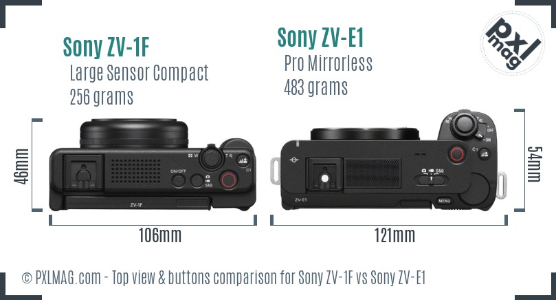 Sony ZV-1F vs Sony ZV-E1 top view buttons comparison