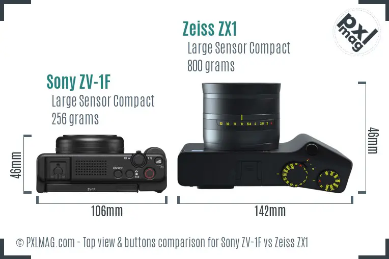 Sony ZV-1F vs Zeiss ZX1 top view buttons comparison