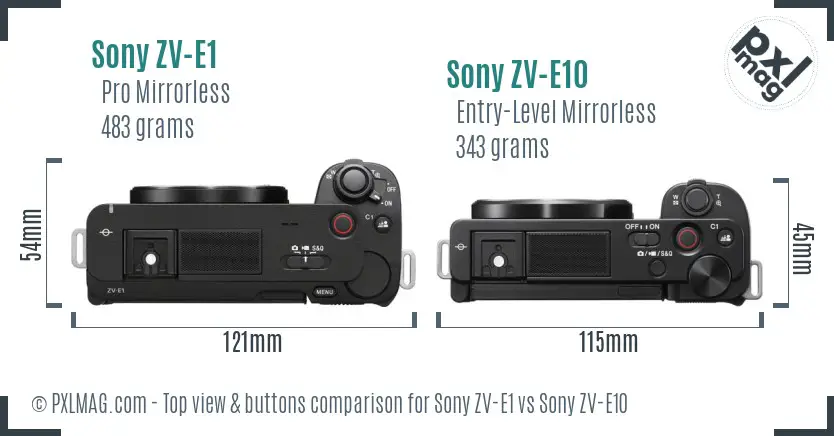 Sony ZV-E1 vs Sony ZV-E10 top view buttons comparison Sony ZV-E1 vs Sony ZV-E10 top view buttons comparison