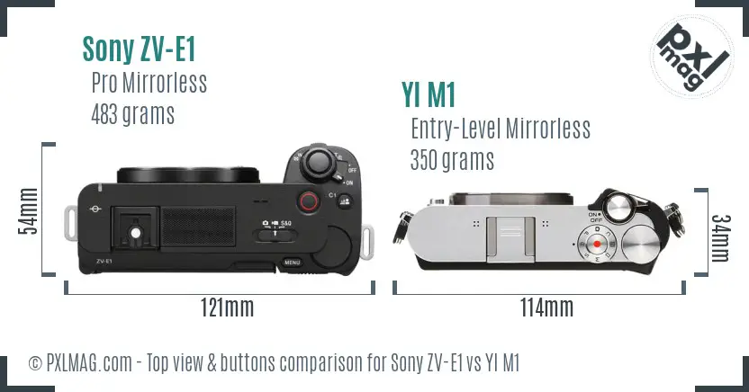 Sony ZV-E1 vs YI M1 top view buttons comparison