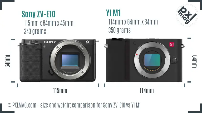 Sony ZV-E10 vs YI M1 size comparison