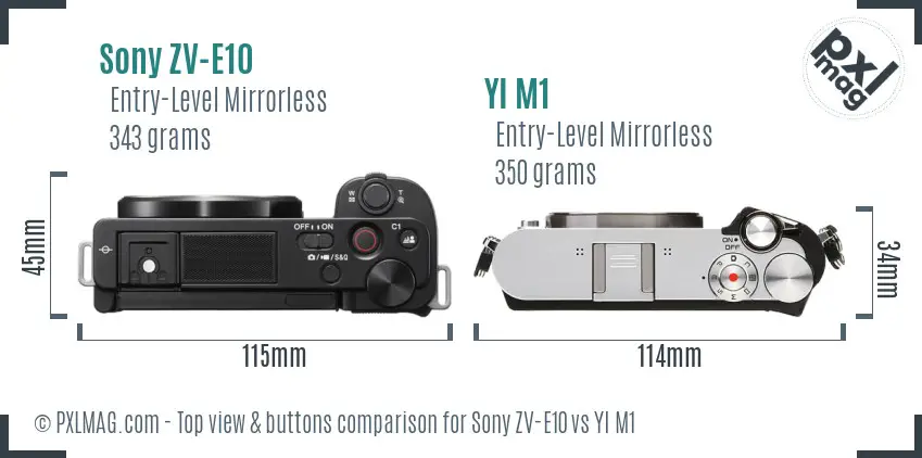 Sony ZV-E10 vs YI M1 top view buttons comparison