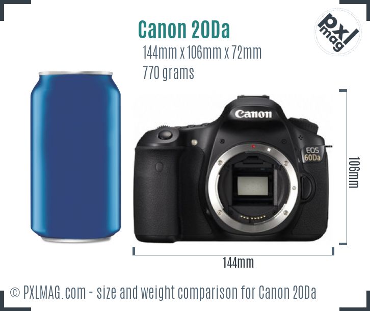 Canon EOS 20Da dimensions scale