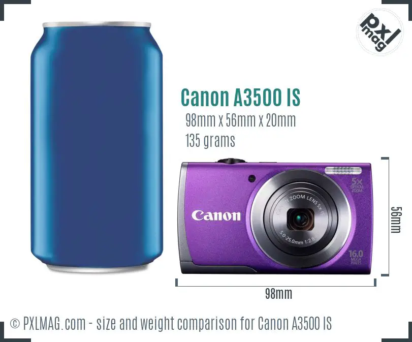 Canon PowerShot A3500 IS dimensions scale