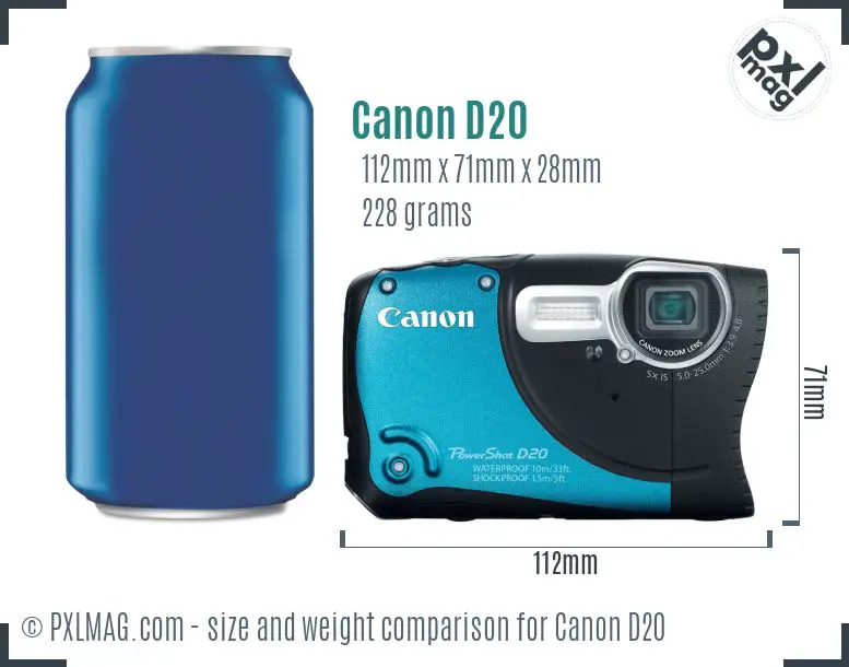 Canon PowerShot D20 dimensions scale