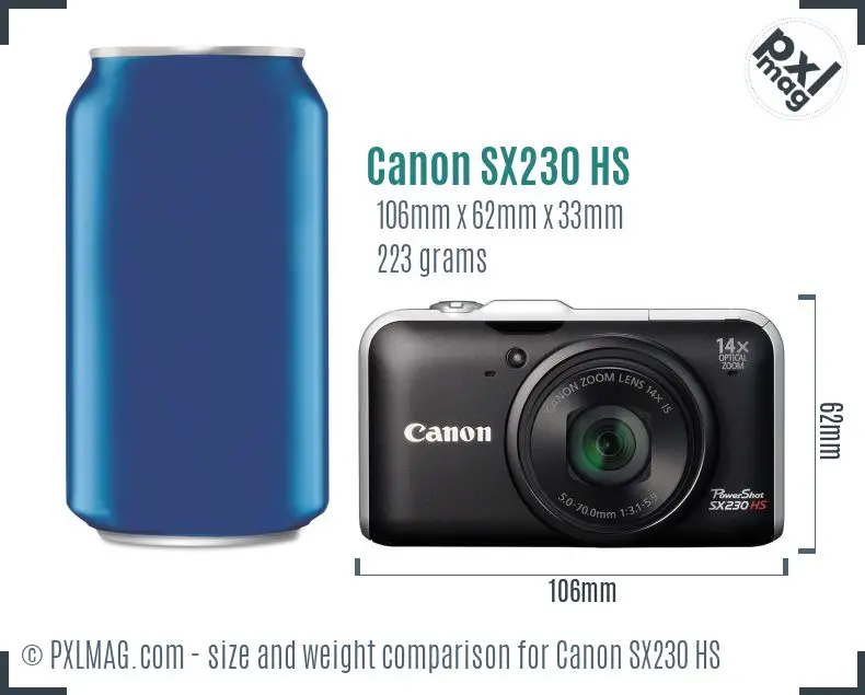 Canon PowerShot SX230 HS dimensions scale