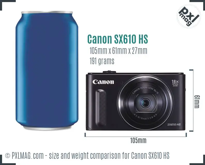 Canon PowerShot SX610 HS dimensions scale
