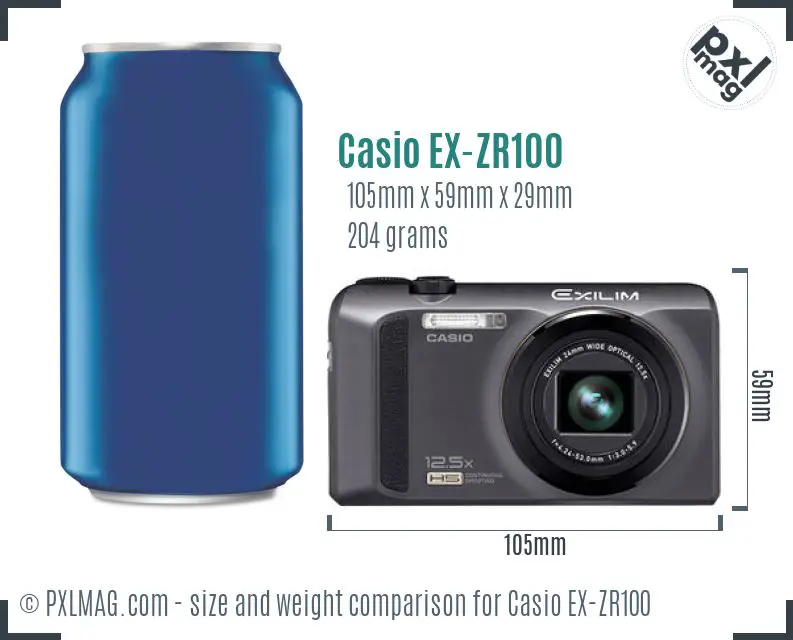 Casio Exilim EX-ZR100 dimensions scale