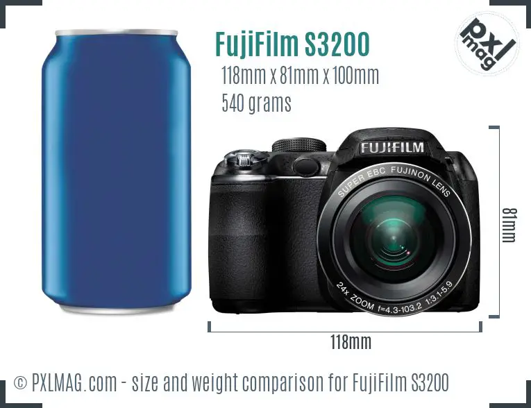 FujiFilm FinePix S3200 dimensions scale