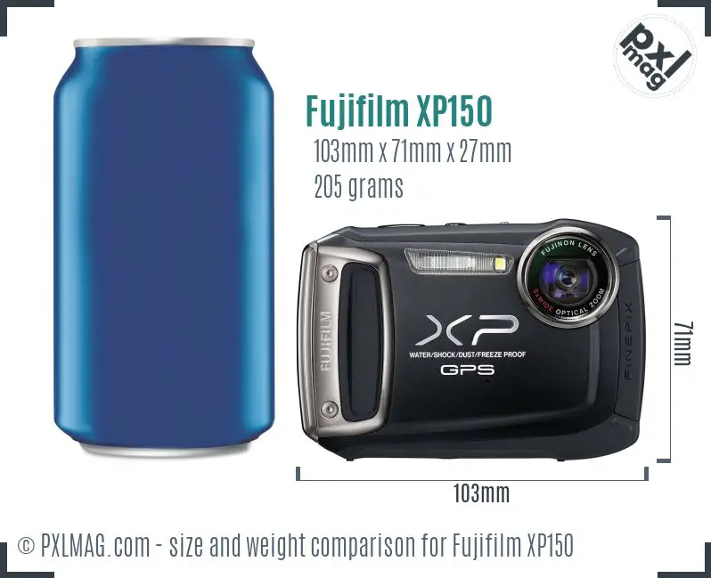 Fujifilm FinePix XP150 dimensions scale