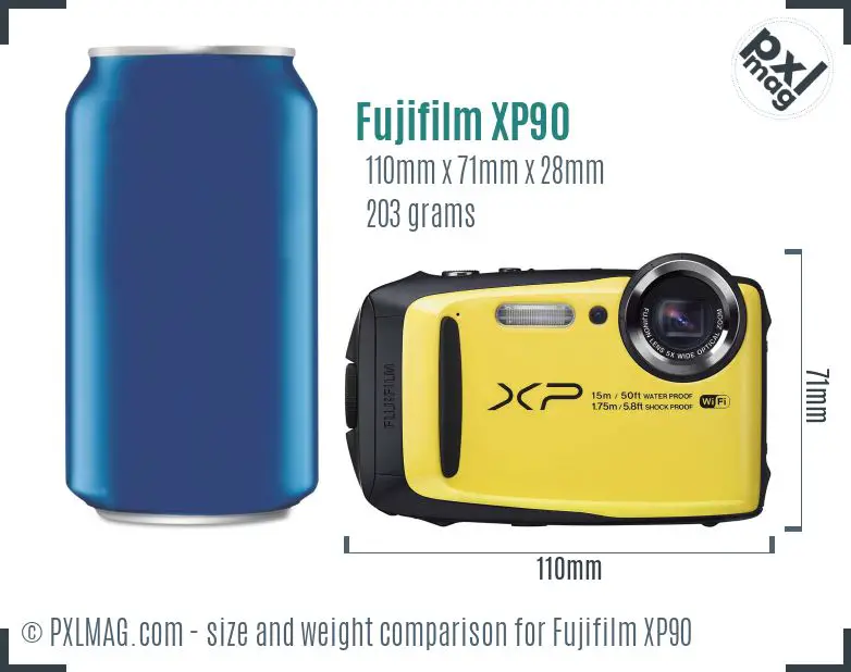 Fujifilm XP90 dimensions scale