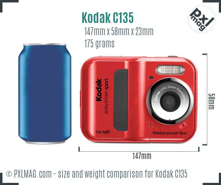 Kodak EasyShare C135 dimensions scale