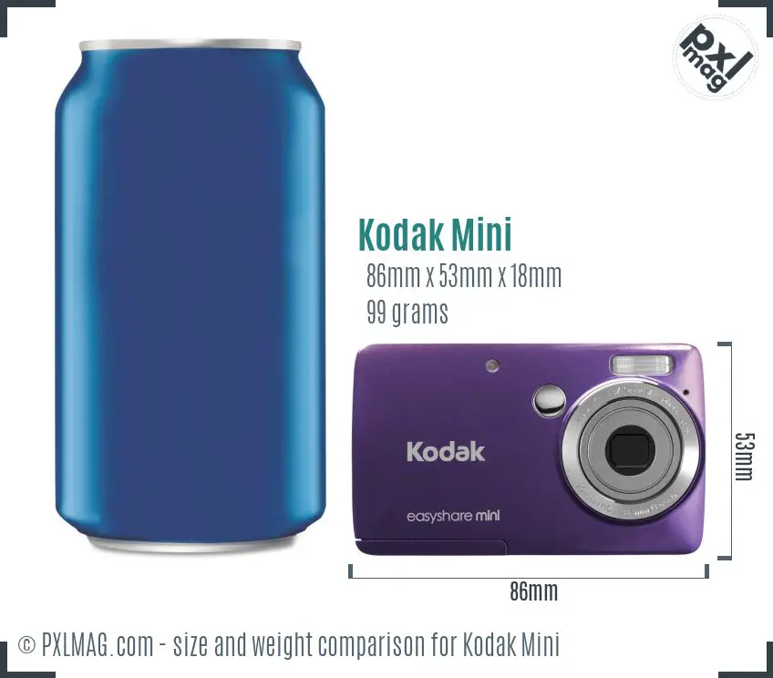 Kodak EasyShare Mini dimensions scale