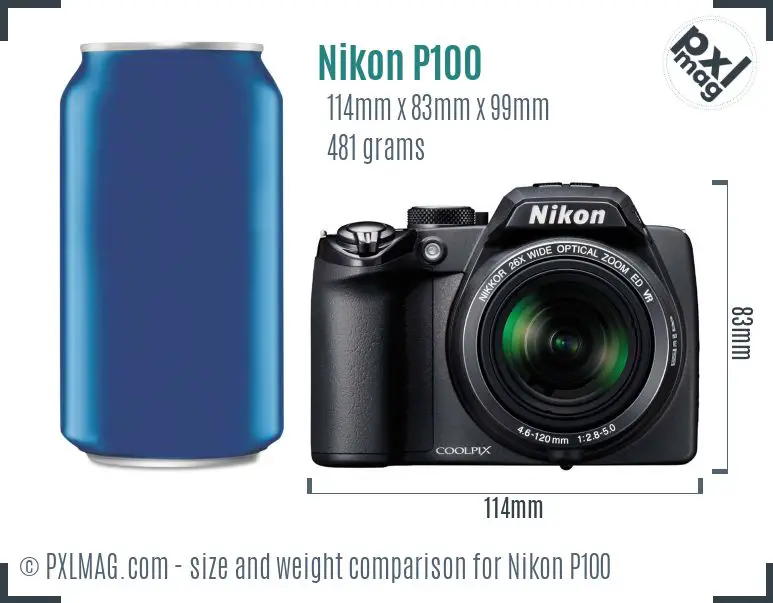 Nikon Coolpix P100 dimensions scale