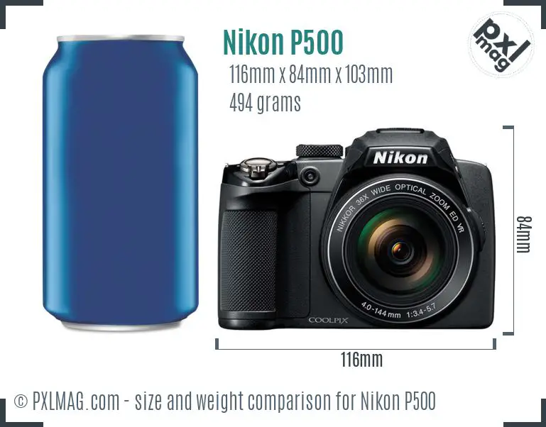 Nikon Coolpix P500 dimensions scale