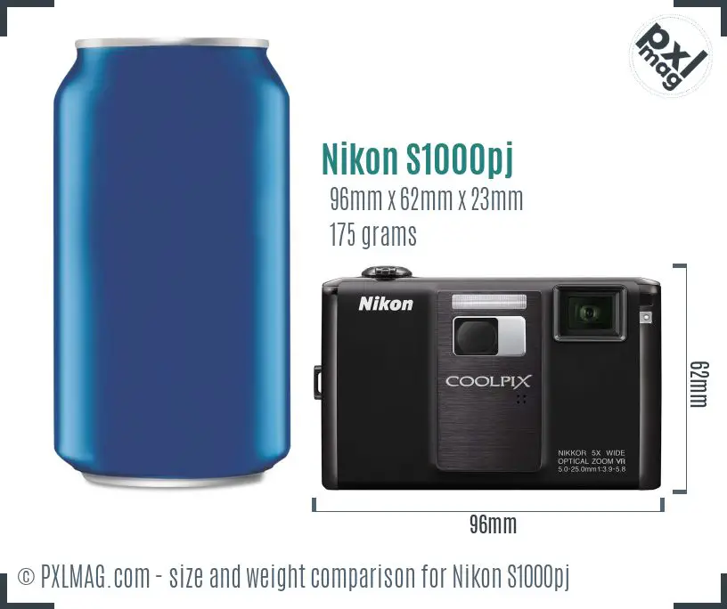 Nikon Coolpix S1000pj dimensions scale