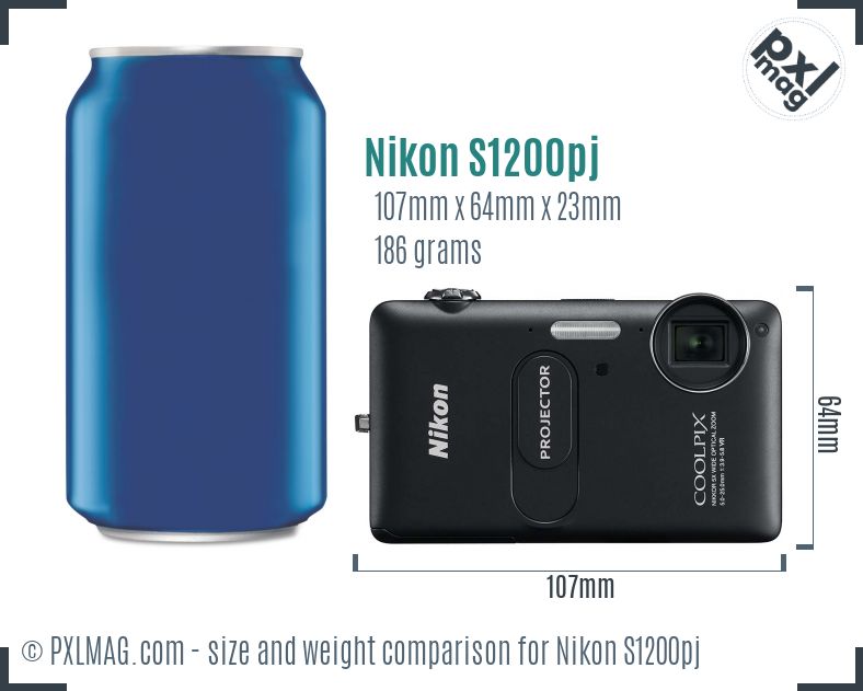 Nikon Coolpix S1200pj dimensions scale