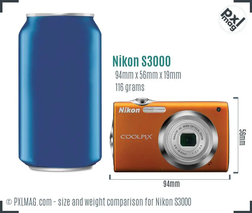Nikon Coolpix S3000 dimensions scale