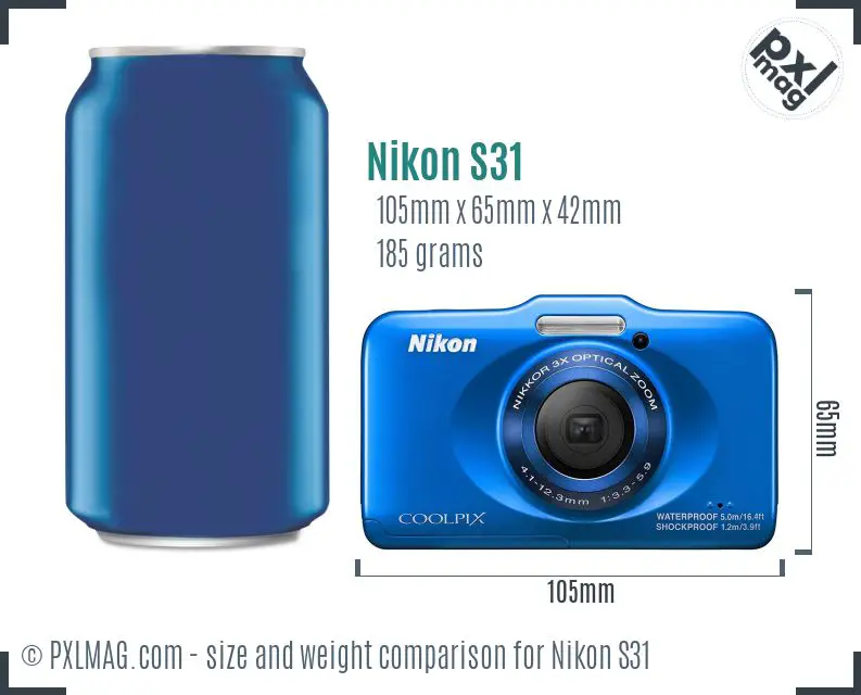 Nikon Coolpix S31 dimensions scale