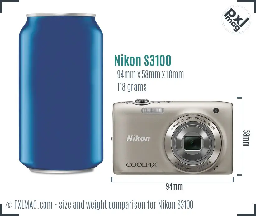 Nikon Coolpix S3100 dimensions scale