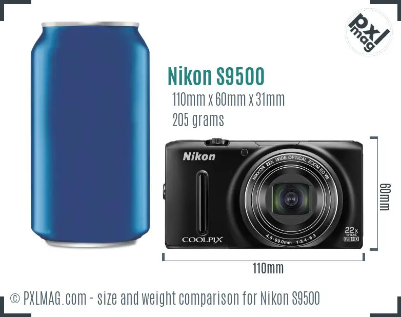 Nikon Coolpix S9500 dimensions scale