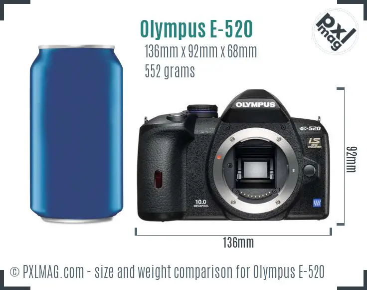 Olympus E-520 dimensions scale