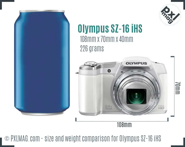 Olympus SZ-16 iHS dimensions scale