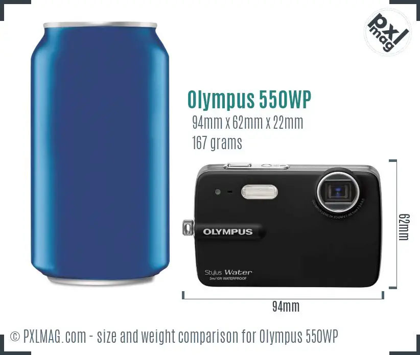 Olympus Stylus 550WP dimensions scale